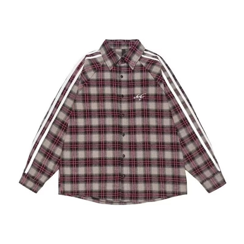 美式潮牌春秋撞色条纹格子衬衫网络图,男装衬衫,星座410-6（原星座1304-1）