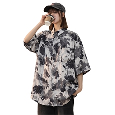 新中式风小众设计扎染水墨冰丝短袖衬衫225-2-CS805-P38控55，男装T恤，星座225-2