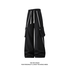 白底织带条纹工装牛仔裤男春季美式复古阔腿裤子-A2187TP55控98，男装牛仔裤，电商B241