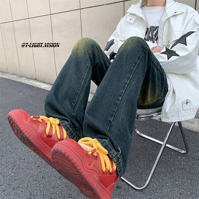 美式ins高街hiphop微喇复古蓝牛仔裤货号K2322P65控78,男装牛仔裤,电商A063