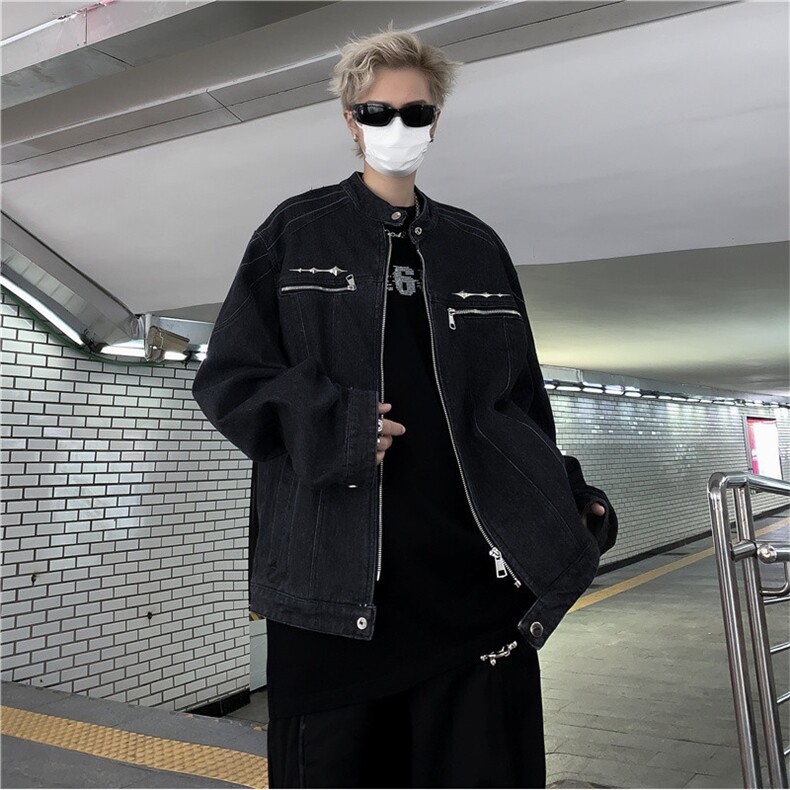 高街设计感炸街牛仔外套男秋季复古宽松工装夹克上衣JK01224-P78,男装夹克,星座308B-1