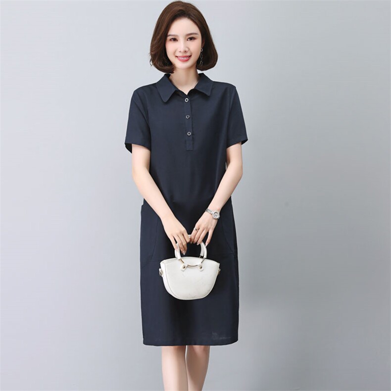 2024夏装新款韩版夏季棉麻纯色方领年轻减龄连衣裙,女装连衣裙,独衣靓