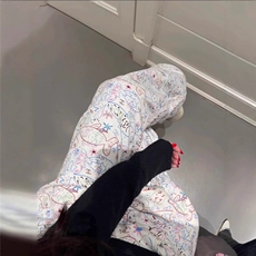 小鱼裤女白色卡通直筒阔腿裤女宽松，男装休闲裤，星座506A