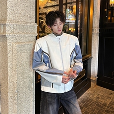 秋季立领拼接撞色PU皮衣潮流时尚机车服夹克，男装皮衣，星座410-6（原星座1304-1）