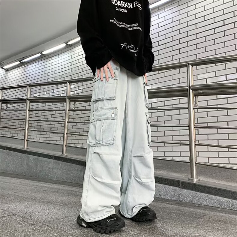 美式高街机能复古潮牌休闲长裤拖地阔腿宽松直筒多口袋G3108-P58,男装休闲裤,星座1109-3