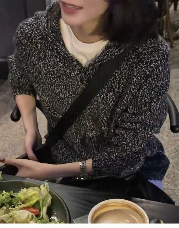 高端重工开衫女宽松显瘦连帽针织衫毛衣秋冬小众羊毛外套新,女装羊毛衫,千御纺羊绒