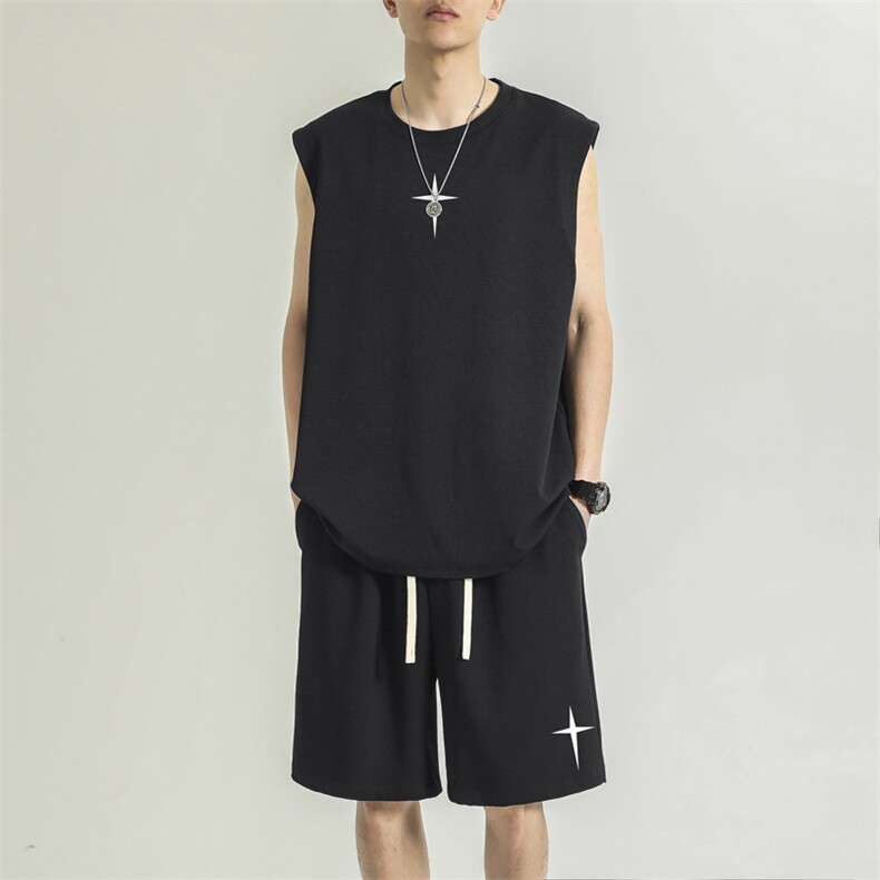无袖t恤夏季冰丝速干短袖短裤休闲背心套装TZ86-特批68,男装休闲套装,星座718