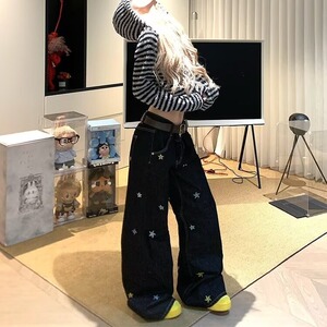 N9019-P50 大码高街趣味设计感小狗刺绣牛仔裤女秋季新款2025图片