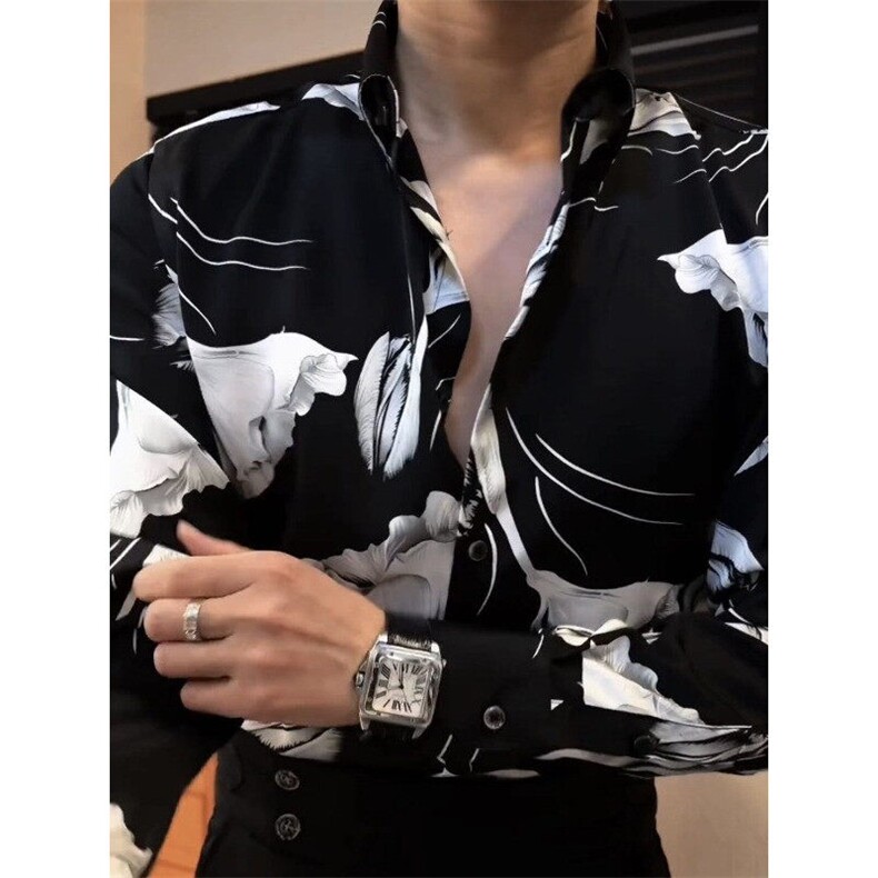 高品质弹力雅痞绅士个性欧货衬衫秋季黑白配图案洋气花衬衫CY53,男装衬衫,星座1116A（原606A-3）