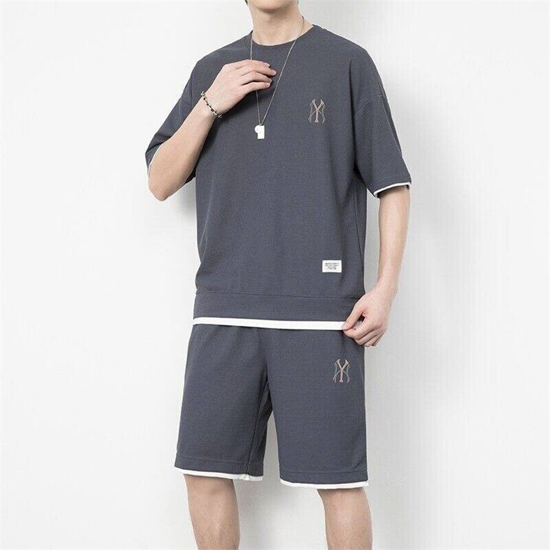 7538-P55夏季华夫格短袖T恤套装男士运动服,男装T恤,电商D310B-1