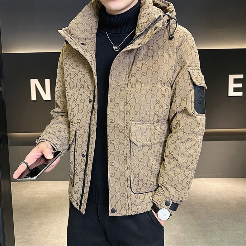 字母暗花贴标PU皮羽绒服外套男上衣控劵后288A329-YR9863-P205,男装羽绒服,电商A329