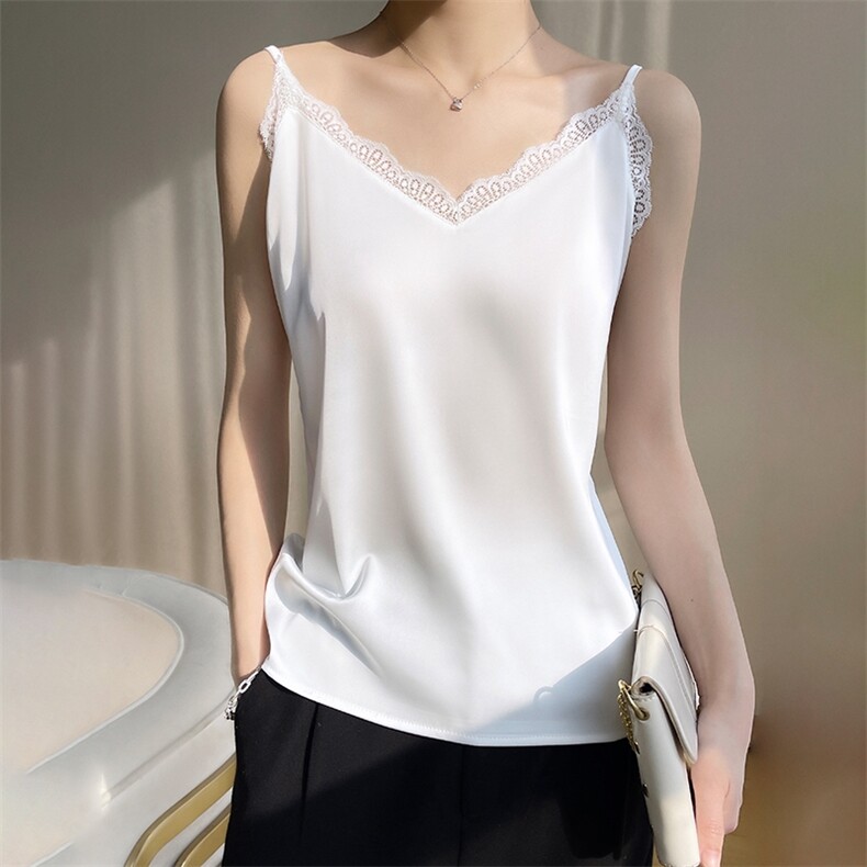 2025年夏季百搭宽松型顺滑缎面吊带，女装背心吊带，绒宛羊绒