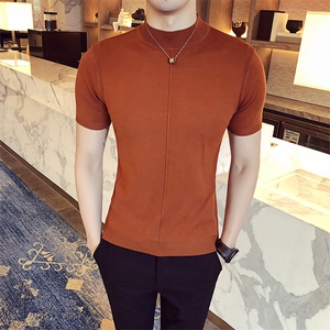 M01/p45 针织衫毛衣男 春夏男士半高领纯色修身内搭打底衫线衣图片