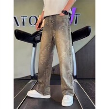 1506/Q88540/P47美式复古牛仔裤男高级感痞帅弯刀裤显瘦宽松裤子，男装牛仔裤，星座1506
