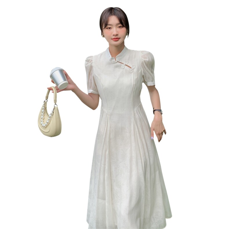 现货新中式盘扣连衣裙大货2025夏季,女装连衣裙,2C269