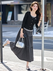 小香风长袖时尚套装裙女2026春秋款气质显瘦气质格纹半身裙两件套，女装套装/套裙，意芙