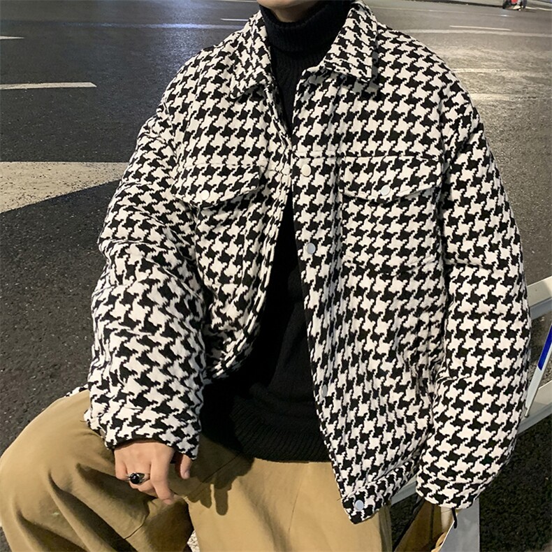 MY678-P80现货冬季棉衣休闲夹克千鸟格加棉棉服外套a图片