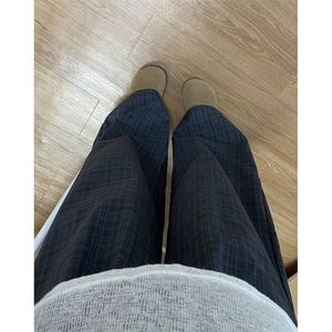 复古黑灰色格子裤子宽松bf慵懒风休闲裤男夏季阔腿裤 K885图片