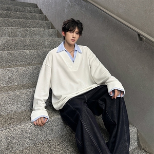 现货  双色拼接翻领V学院风百搭休闲男T恤  A071-3307-P55图片