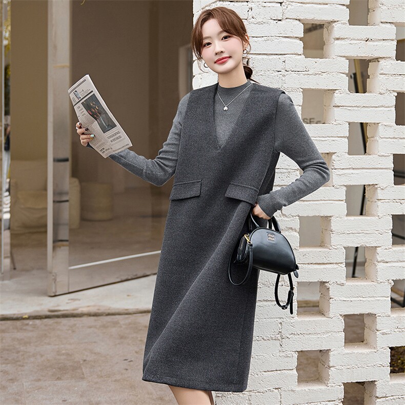 红毛呢背心裙配毛衣两件套女2026秋冬装气质百搭无袖连衣裙,女装套装/套裙,蓝诺裳
