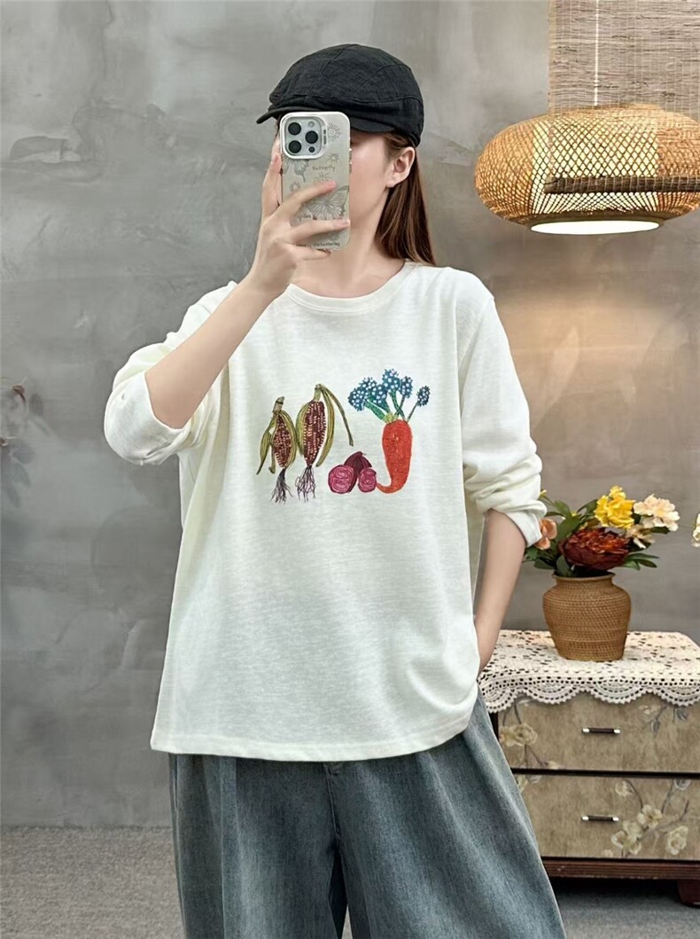 2025秋冬百搭舒适简约萝卜玉米长袖，女装T恤，湘姗