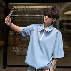 男士夏季冰丝凉感透气短袖衬衫美式青春拼色拼接设计感衬衫T恤，男装衬衫，电商B319