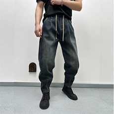 美式宽松小直角牛仔裤男士秋冬新款时尚宽松哈伦裤百搭老爹休闲裤，男装牛仔裤，星座1210-1