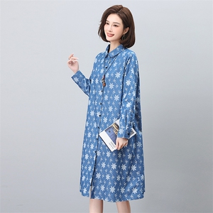 印花连衣裙2024新款春季女装宽松大码显瘦衬衫裙春秋气质裙子图片