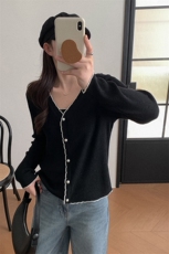 女士春季韩版时尚简约百搭花边领两件套装，女装针织衫/毛衣，佰米娇羊绒