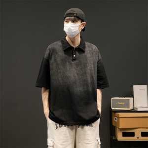 抖音品质2023夏季大码短袖polo衫男休闲水洗渐变T恤XP77066-P45图片