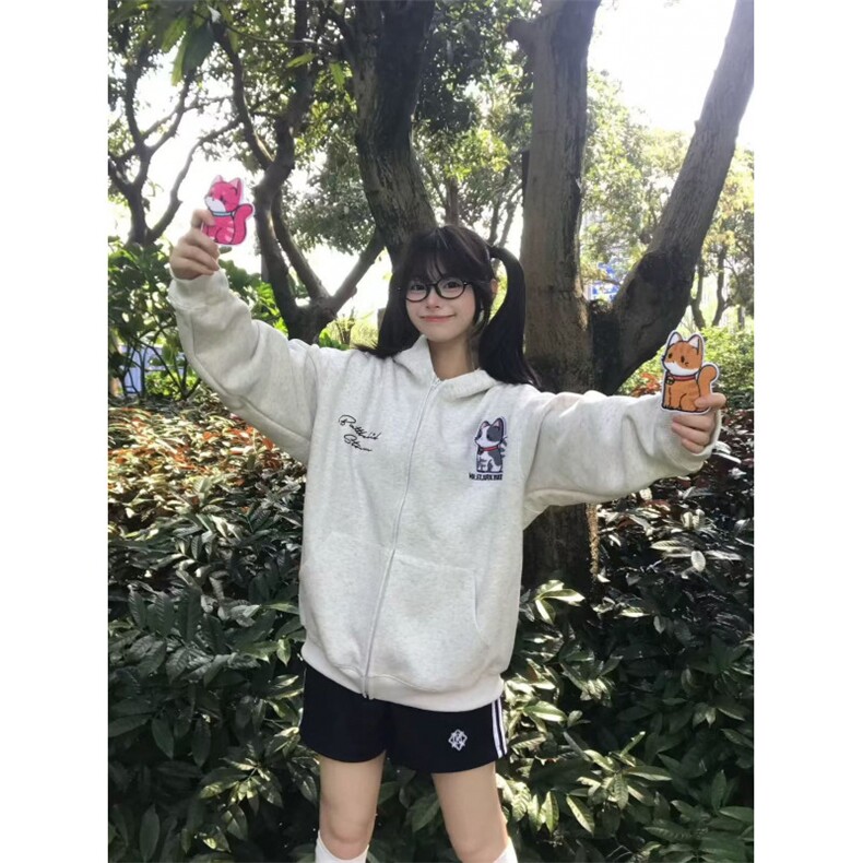 5343-P60魔术贴/刺绣/后包领休闲卫衣外套薄款-加绒，女装卫衣/绒衫，星座617A-2