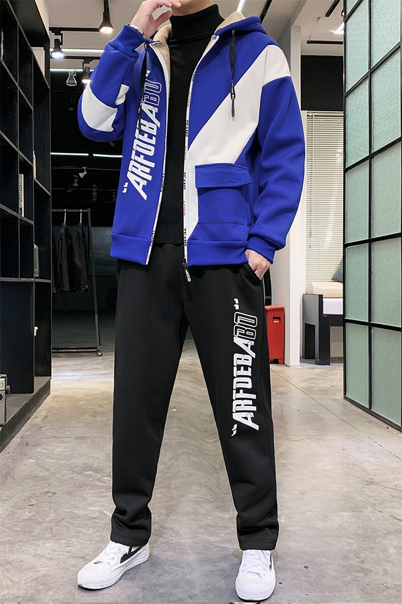 卫衣男运动套装秋冬2022宽松开衫连帽休闲加绒加厚TZ832-P95,男装休闲套装,星座210-3