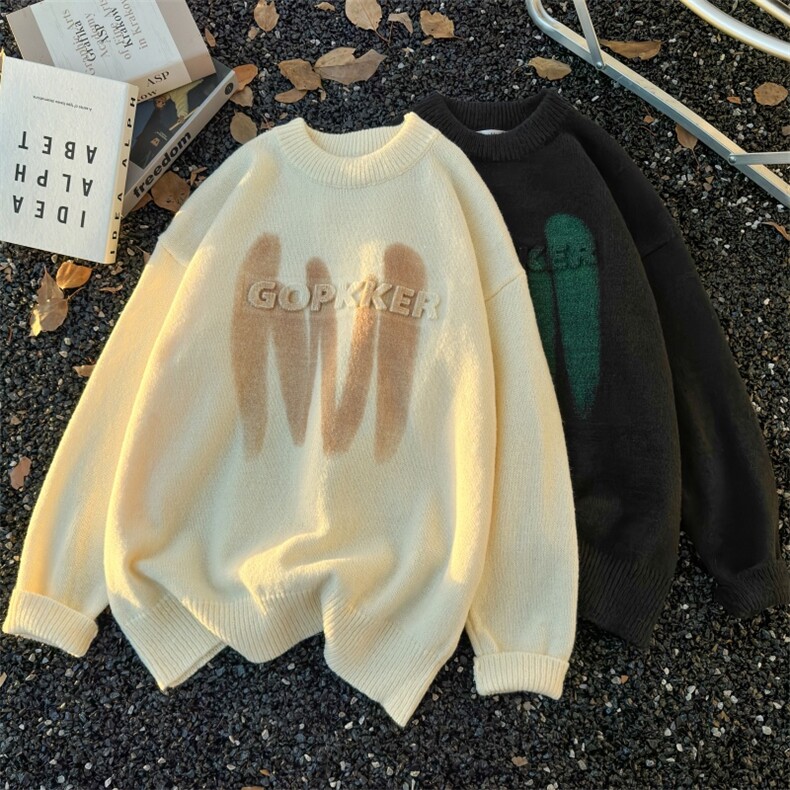 M8176/P65秋冬个性字母圆领毛衣潮流宽松针织衫卫衣美式高街休闲,男装针织衫/毛衣,电商A141