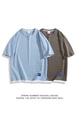 冰氧仿棉短袖日系白底夏季休闲百搭刺绣纯色男上衣TC3148-P24控48，男装T恤，星座717