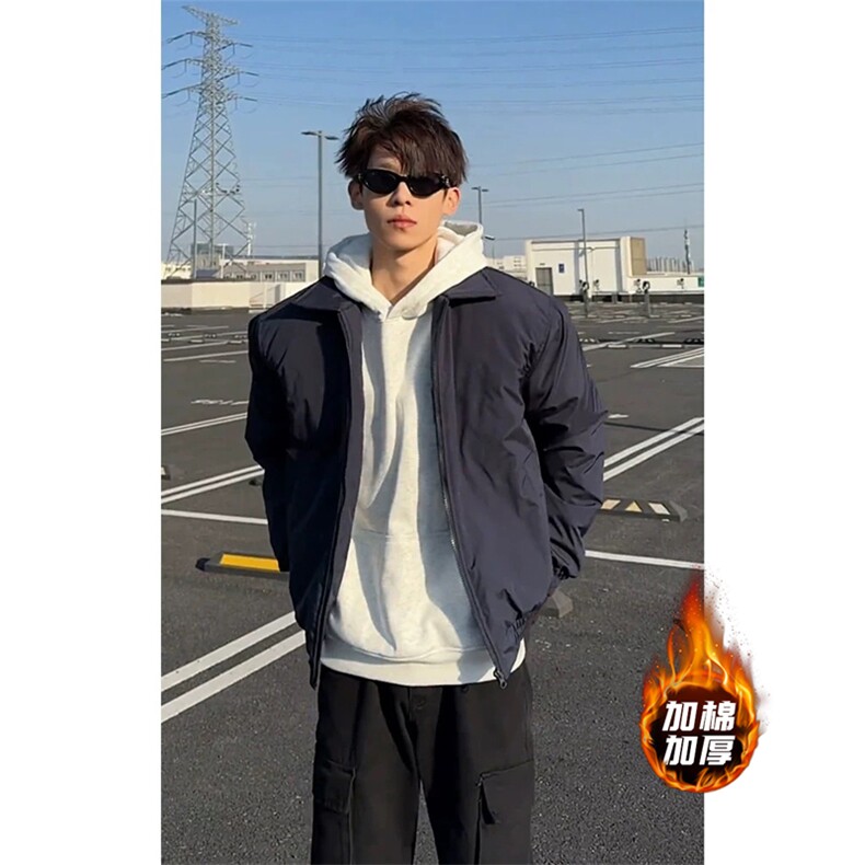 网图有货无拉链纯色版棉衣美式飞行夹克防水翻领棉服男A205-P75，男装夹克，星座1505