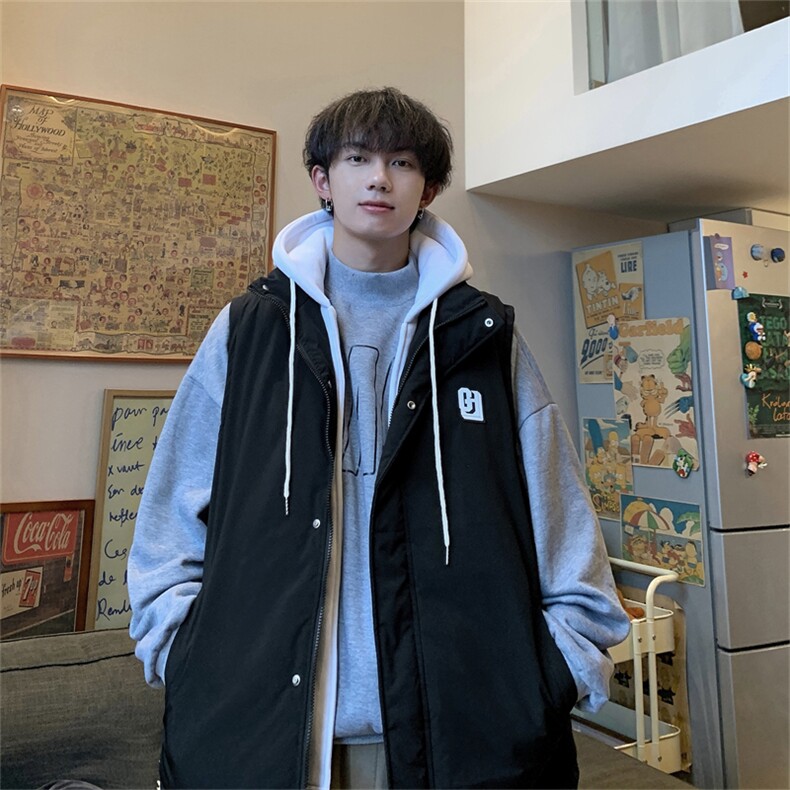 特75限128连帽马甲男女情侣假两件外套棉衣MJM326,女装马甲,电商B370