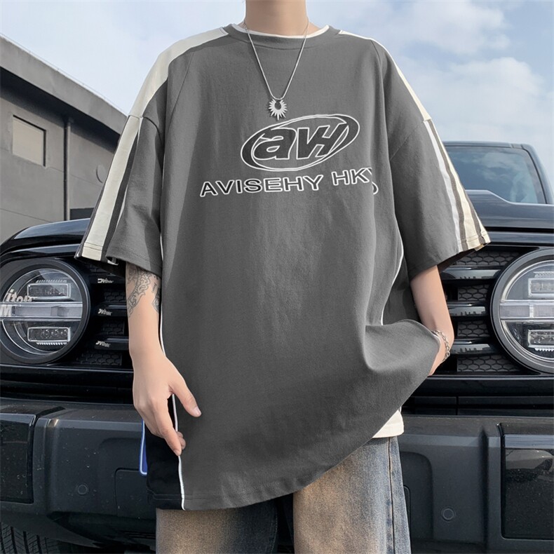 C357-P382024夏季新款条纹宽松T恤男美式复古潮牌短袖体恤现货,男装T恤,星座512-6