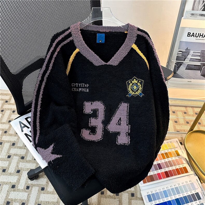 美式机车风v领毛衣女秋冬复古毛衣MY9228P60,男装针织衫/毛衣,星座1116-2