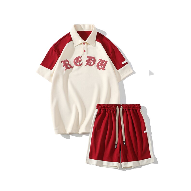 夏上新学生撞色半袖套装百搭印花翻领Polo衫男女7805-P75控价108，男装Polo衫，电商A441