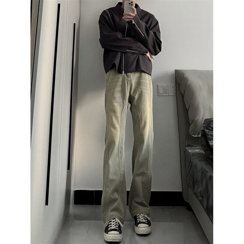 美式高街vibe拼接黄泥牛仔裤修身直筒裤XZ310A-4-NZ27JG,男装牛仔裤,星座310A-4
