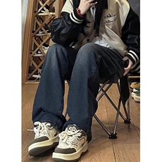 蓝灰色直筒宽松牛仔裤女春秋季新款高腰显瘦小个子阔腿长N673，男装牛仔裤，星座1116A（原606A-3）