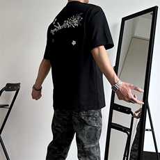 万针全刺绣工艺抖音得物高品质260克重磅纯棉双纱美式高街短袖T恤，男装T恤，电商A486