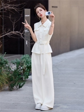 2026夏装新款简约时尚休闲马甲两件套裤，女装套装/套裙，美沁