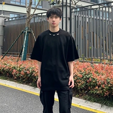 痞帅金属纽扣装饰设计感短袖T恤男夏季cleanfit宽松垫肩潮牌半袖，男装T恤，电商A486
