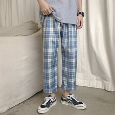 2021新上潮牌大码宽松港风流行帅气格子男士休闲裤2151-P40，男装休闲裤，电商A128