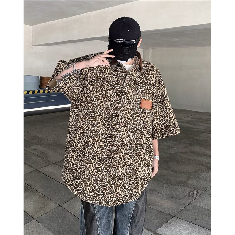 夏季五分袖衬衫灯芯绒领豹纹衬衣上衣外套CM993,男装衬衫,星座1116A-1（原606A）