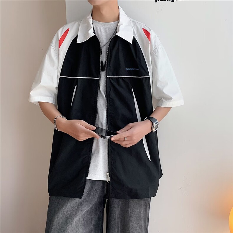 衬衫男短袖韩版潮流拼色字母帅2023夏季新款ins宽松外套CY383-P38,男装衬衫,星座412-3