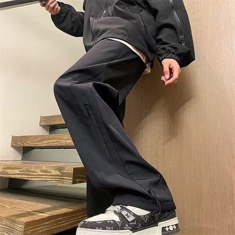3346-P37黑色防水冲锋裤子男款春秋季速干宽松直筒运动工装,男装工装外套,电商B323A