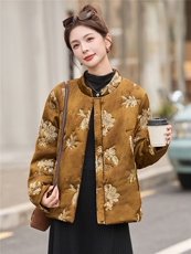 现货秋冬季薄棉绣花棉衣新中式复古洋气棉袄时尚潮流，女装棉衣/棉服，木橙西子
