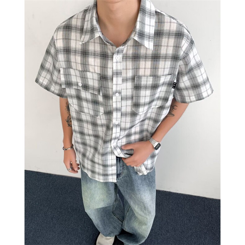 复古衬衫男夏装港风学生宽松小众设计感趣味新款男装上衣外穿,男装衬衫,四季星座505